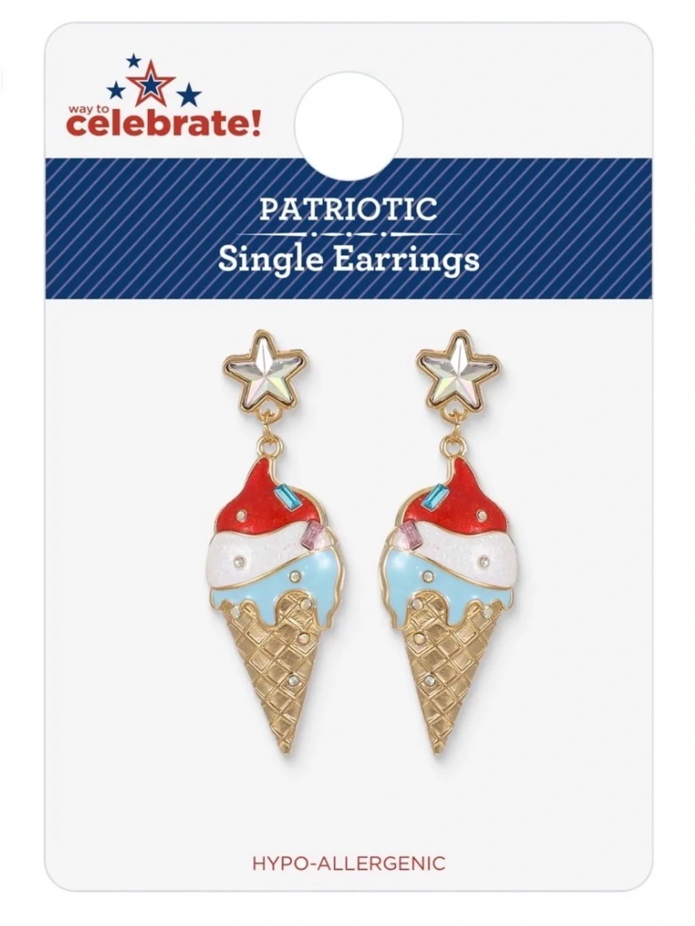 Patriotic Ice Cream Cone Earrings - Red, White & Blue NWT